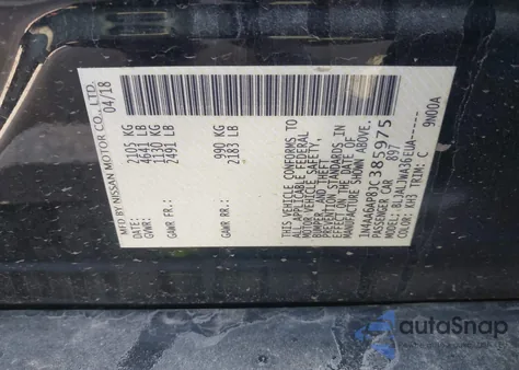 2018 Nissan Maxima 3.5 Sv from USA, damaged, VIN 1N4AA6AP8JC385975
